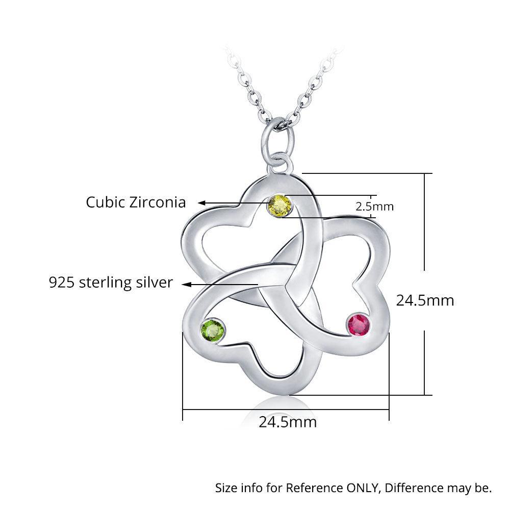 Personalized Women’s 925 Sterling Silver Name Necklace with Sweet Clover Hearts Pendant & CZ Birthstones, Trendy Fashion Jewelry for Ladies - Personalized Jewel
