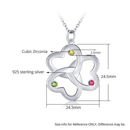 Personalized Women’s 925 Sterling Silver Name Necklace with Sweet Clover Hearts Pendant & CZ Birthstones, Trendy Fashion Jewelry for Ladies - Personalized Jewel