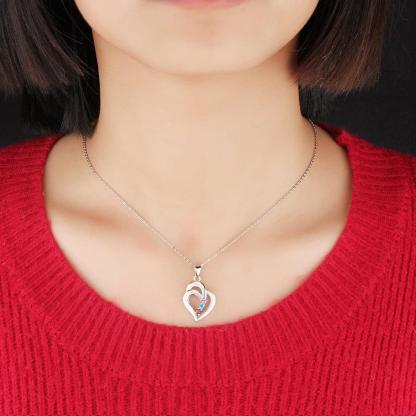 Personalized Women’s 925 Sterling Silver Necklace & Heart-Shaped Engrave Name Pendant with Birthstones, Classic Jewelry Gift for Girlfriend - Personalized Jewel