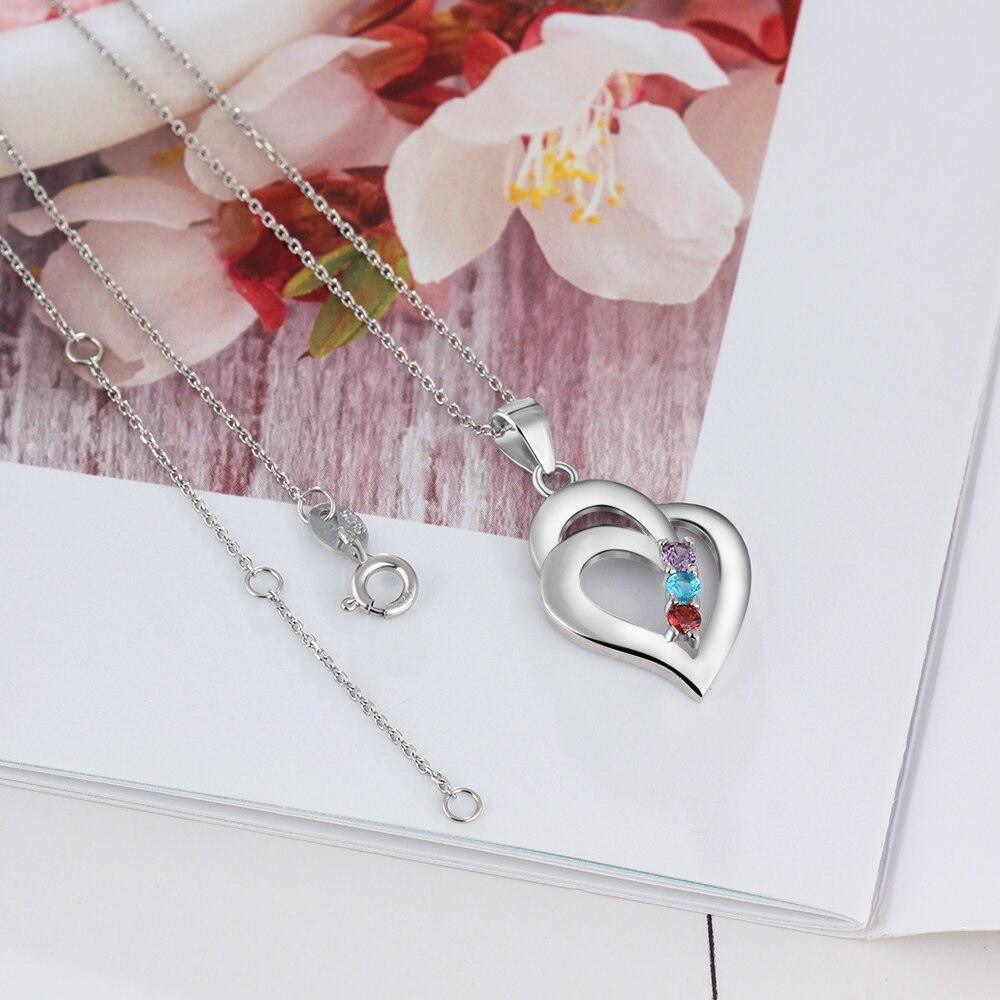 Personalized Women’s 925 Sterling Silver Necklace & Heart-Shaped Engrave Name Pendant with Birthstones, Classic Jewelry Gift for Girlfriend - Personalized Jewel