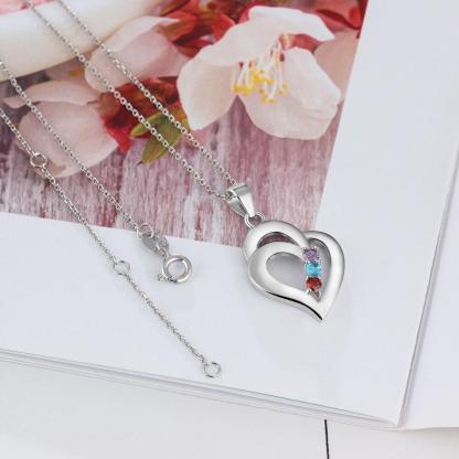 Personalized Women’s 925 Sterling Silver Necklace & Heart-Shaped Engrave Name Pendant with Birthstones, Classic Jewelry Gift for Girlfriend - Personalized Jewel