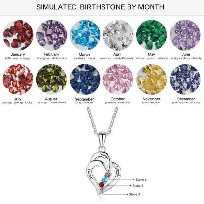 Personalized Women’s 925 Sterling Silver Necklace & Heart-Shaped Engrave Name Pendant with Birthstones, Classic Jewelry Gift for Girlfriend - Personalized Jewel