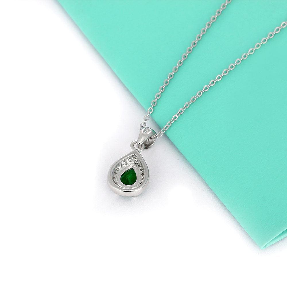 Personalized Women’s 925 Sterling Silver Necklace with Birthstone Pendant, 12 Colors Options, Trendy Water Drop Pattern Jewelry for Mom - Personalized Jewel
