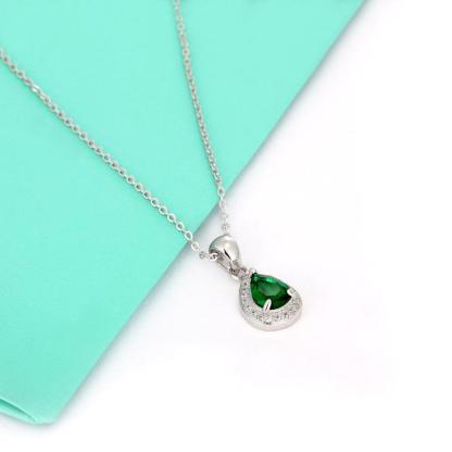Personalized Women’s 925 Sterling Silver Necklace with Birthstone Pendant, 12 Colors Options, Trendy Water Drop Pattern Jewelry for Mom - Personalized Jewel