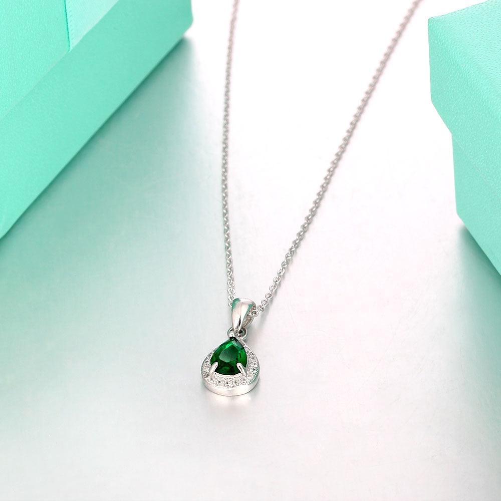 Personalized Women’s 925 Sterling Silver Necklace with Birthstone Pendant, 12 Colors Options, Trendy Water Drop Pattern Jewelry for Mom - Personalized Jewel