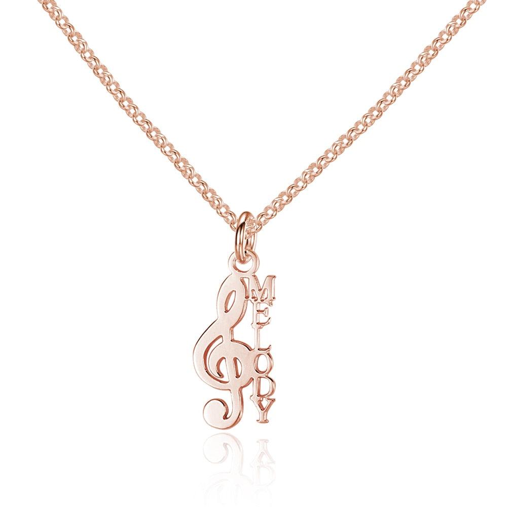 Personalized Women’s 925 Sterling Silver Necklace with Custom Name Musical Note Pendant, Classic Jewelry Gift for Girlfriend - Personalized Jewel