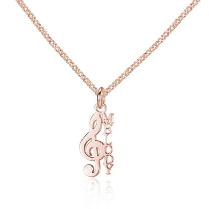 Personalized Women’s 925 Sterling Silver Necklace with Custom Name Musical Note Pendant, Classic Jewelry Gift for Girlfriend - Personalized Jewel
