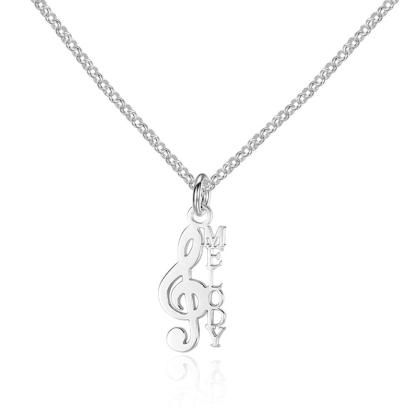 Personalized Women’s 925 Sterling Silver Necklace with Custom Name Musical Note Pendant, Classic Jewelry Gift for Girlfriend - Personalized Jewel