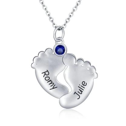 Personalized Women’s 925 Sterling Silver Necklace with Cute Soles & Birthstone Pendant, Trendy Jewelry for Women - Personalized Jewel