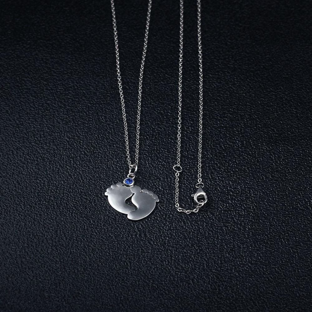 Personalized Women’s 925 Sterling Silver Necklace with Cute Soles & Birthstone Pendant, Trendy Jewelry for Women - Personalized Jewel