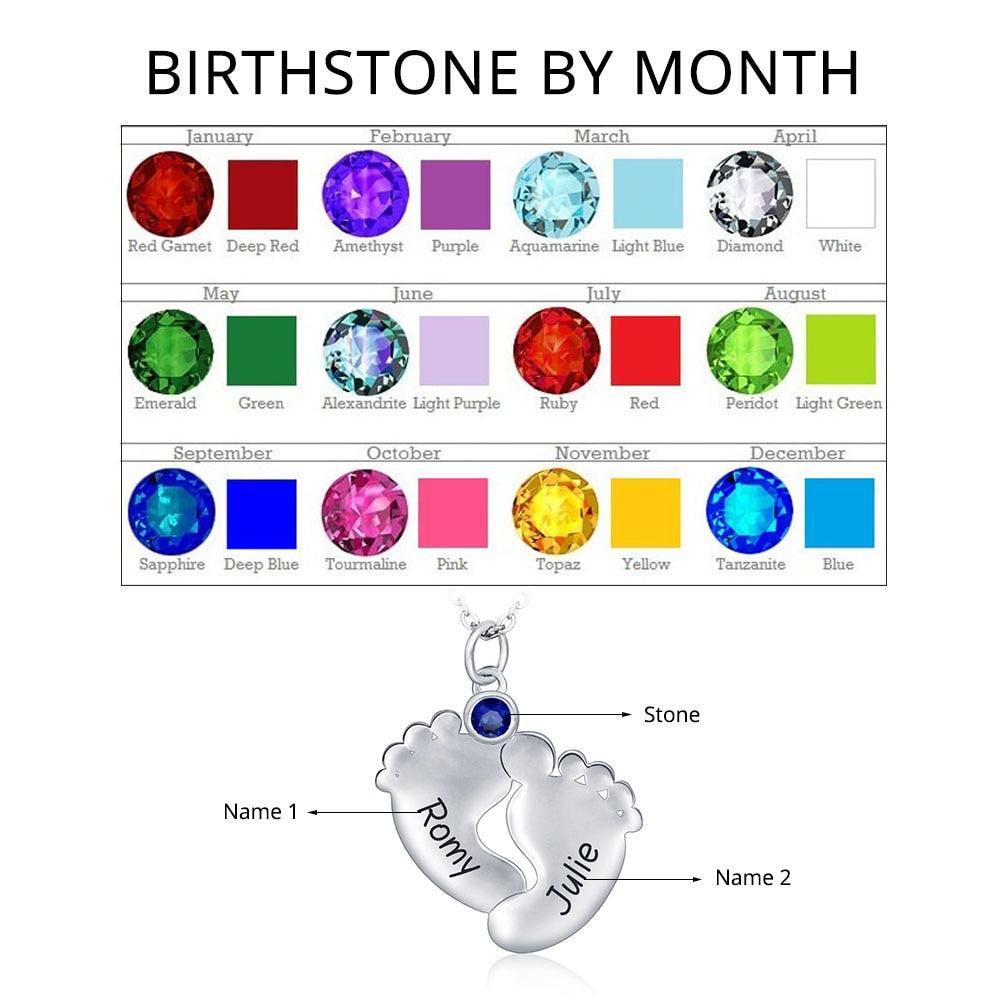 Personalized Women’s 925 Sterling Silver Necklace with Cute Soles & Birthstone Pendant, Trendy Jewelry for Women - Personalized Jewel