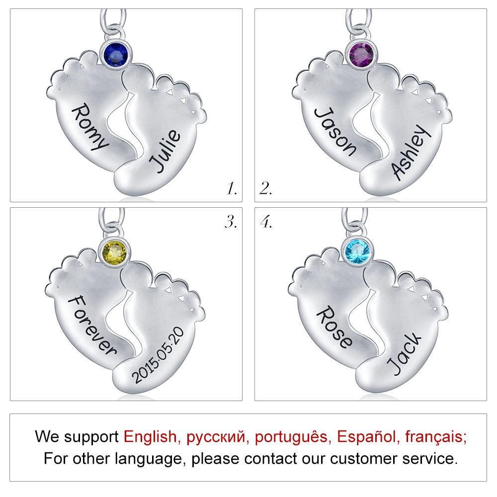 Personalized Women’s 925 Sterling Silver Necklace with Cute Soles & Birthstone Pendant, Trendy Jewelry for Women - Personalized Jewel