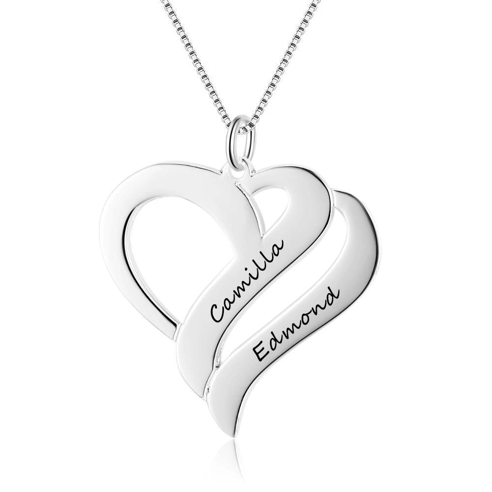 Personalized Women's 925 Sterling Silver Necklace with Heart Shape Engraved Name Pendant, Trendy Jewelry Gift for Her - Personalized Jewel