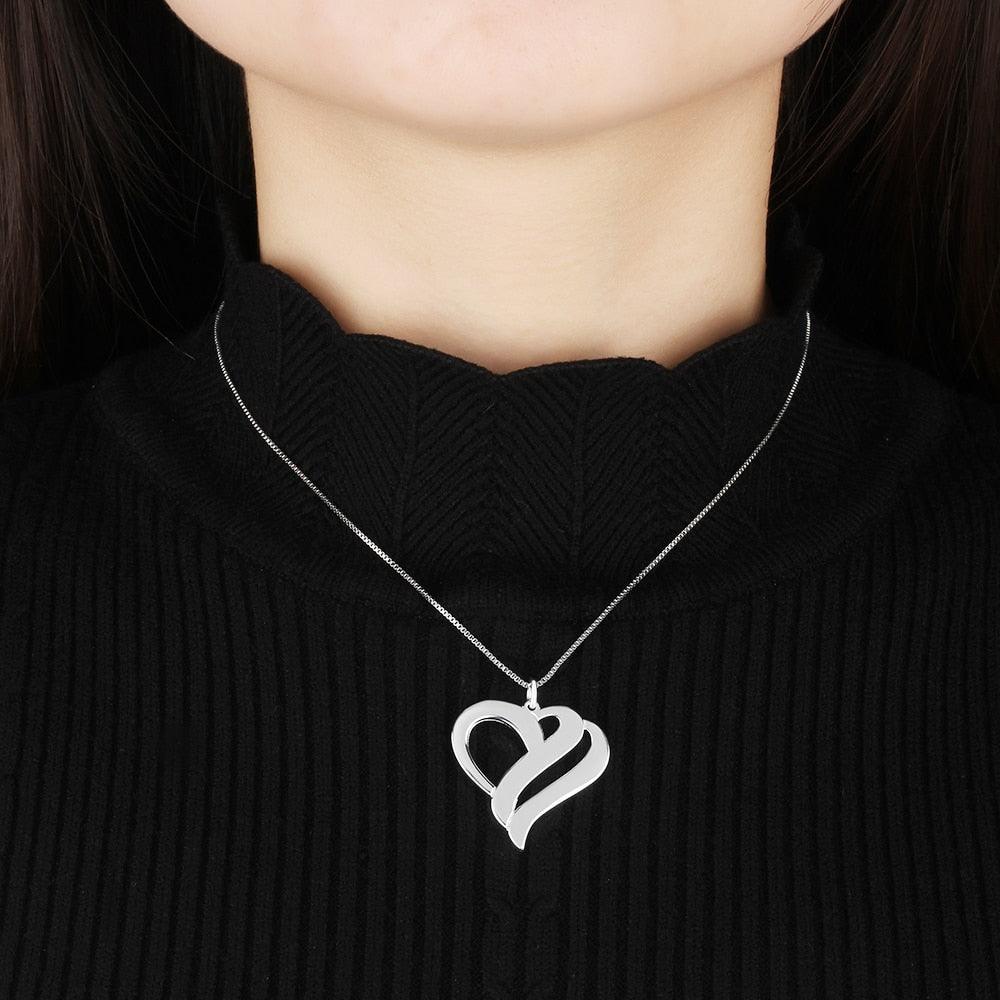 Personalized Women's 925 Sterling Silver Necklace with Heart Shape Engraved Name Pendant, Trendy Jewelry Gift for Her - Personalized Jewel