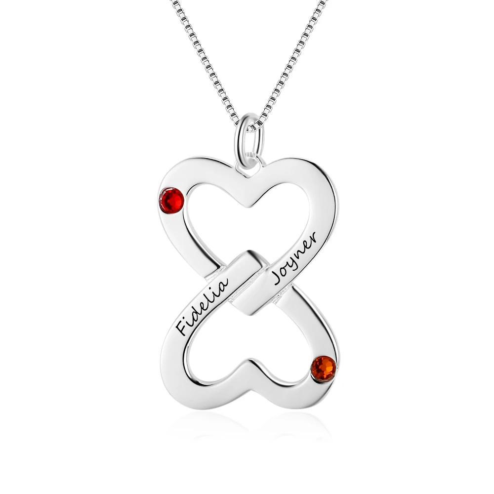 Personalized Women’s 925 Sterling Silver Necklace with Inverted Heart Shape Engrave Name & Birthstones Pendant, Trendy Fashion Jewelry - Personalized Jewel