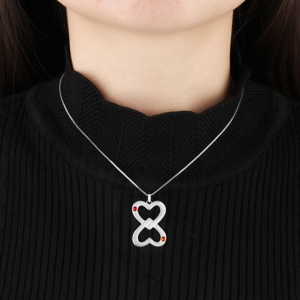 Personalized Women’s 925 Sterling Silver Necklace with Inverted Heart Shape Engrave Name & Birthstones Pendant, Trendy Fashion Jewelry - Personalized Jewel