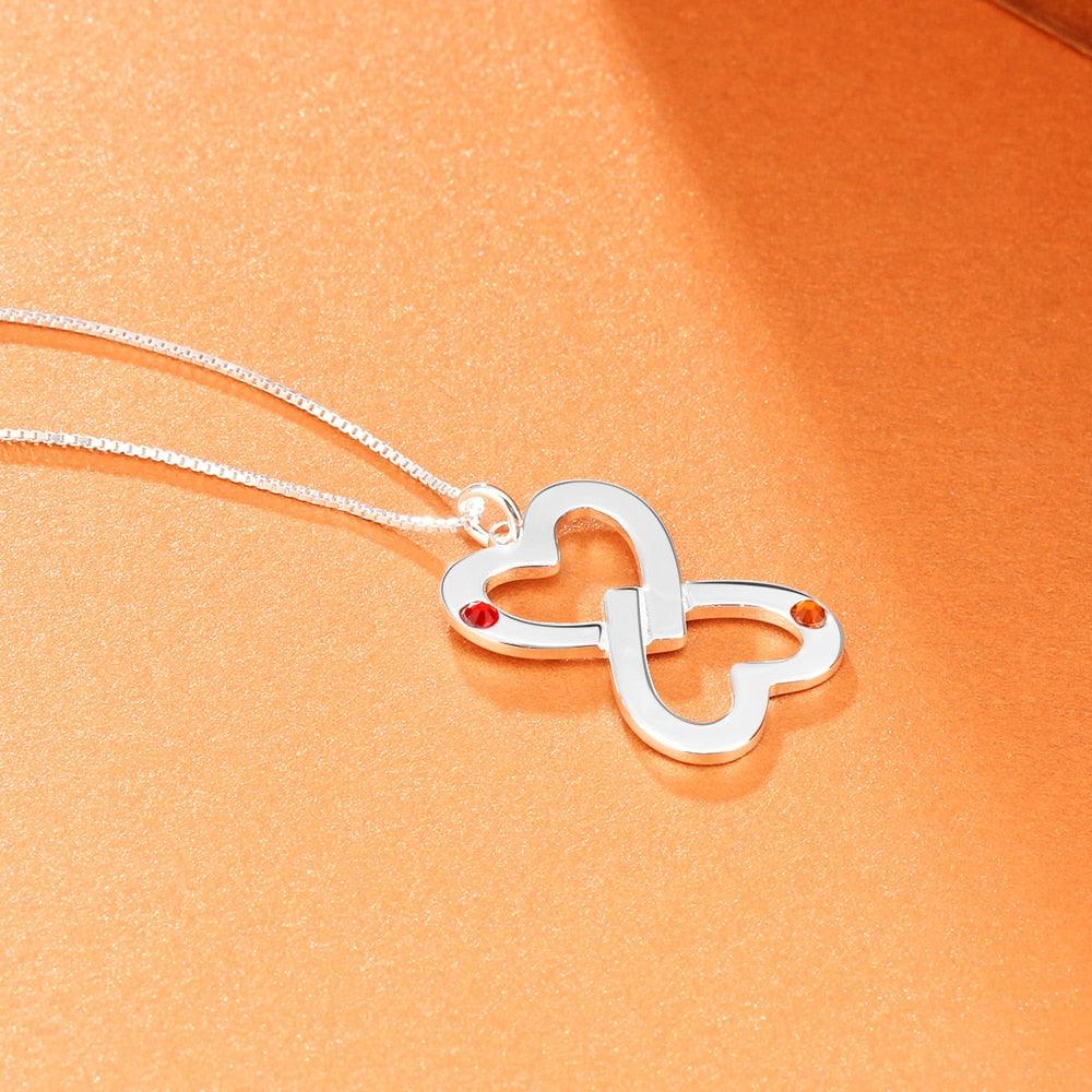 Personalized Women’s 925 Sterling Silver Necklace with Inverted Heart Shape Engrave Name & Birthstones Pendant, Trendy Fashion Jewelry - Personalized Jewel