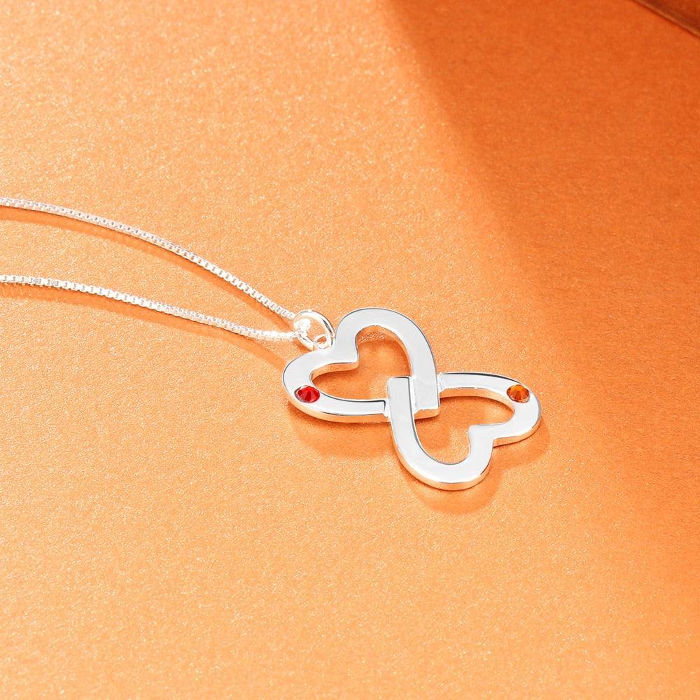 Personalized Women’s 925 Sterling Silver Necklace with Inverted Heart Shape Engrave Name & Birthstones Pendant, Trendy Fashion Jewelry - Personalized Jewel