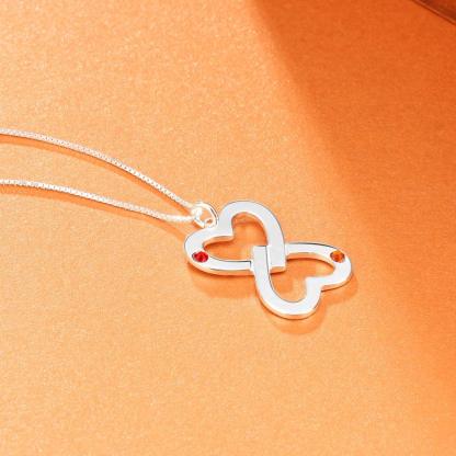 Personalized Women’s 925 Sterling Silver Necklace with Inverted Heart Shape Engrave Name & Birthstones Pendant, Trendy Fashion Jewelry - Personalized Jewel
