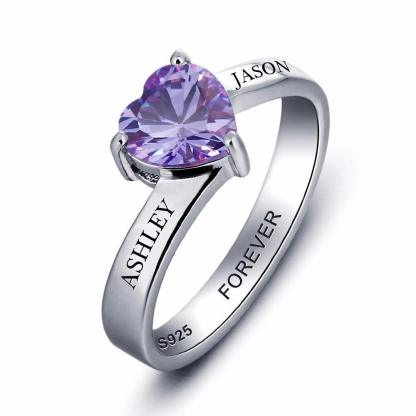 Personalized Women’s 925 Sterling Silver Ring – Heart Birthstone – Customize Couple	 Name – Best Jewelry Gift - Personalized Jewel