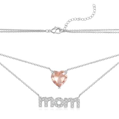 Personalized Women’s Copper Layered Necklace with Customize Cubic Zirconia Heart Birthstone Pendant, Fashion Jewelry Gift for Mother’s Day - Personalized Jewel