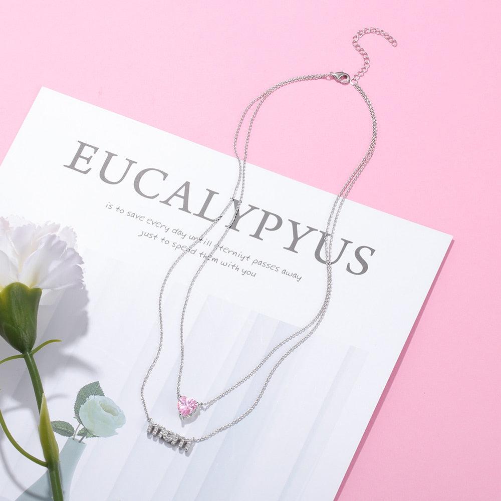 Personalized Women’s Copper Layered Necklace with Customize Cubic Zirconia Heart Birthstone Pendant, Fashion Jewelry Gift for Mother’s Day - Personalized Jewel