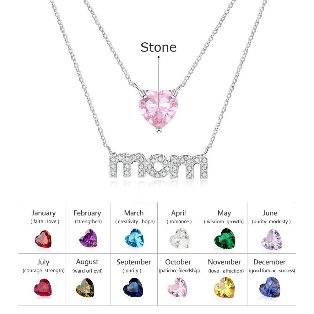 Personalized Women’s Copper Layered Necklace with Customize Cubic Zirconia Heart Birthstone Pendant, Fashion Jewelry Gift for Mother’s Day - Personalized Jewel