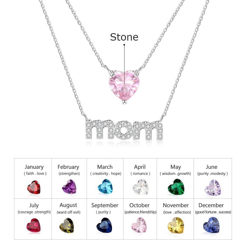 Personalized Women’s Copper Layered Necklace with Customize Cubic Zirconia Heart Birthstone Pendant, Fashion Jewelry Gift for Mother’s Day - Personalized Jewel