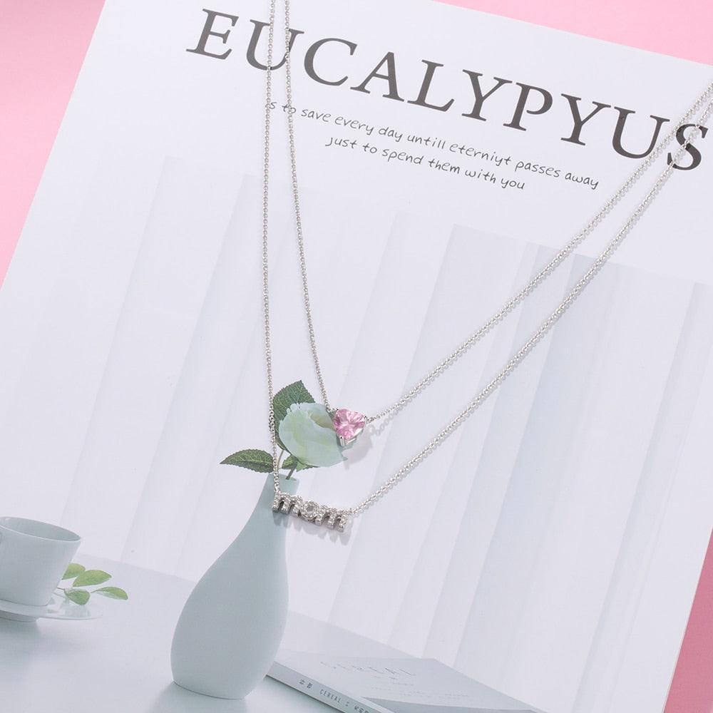 Personalized Women’s Copper Layered Necklace with Customize Cubic Zirconia Heart Birthstone Pendant, Fashion Jewelry Gift for Mother’s Day - Personalized Jewel