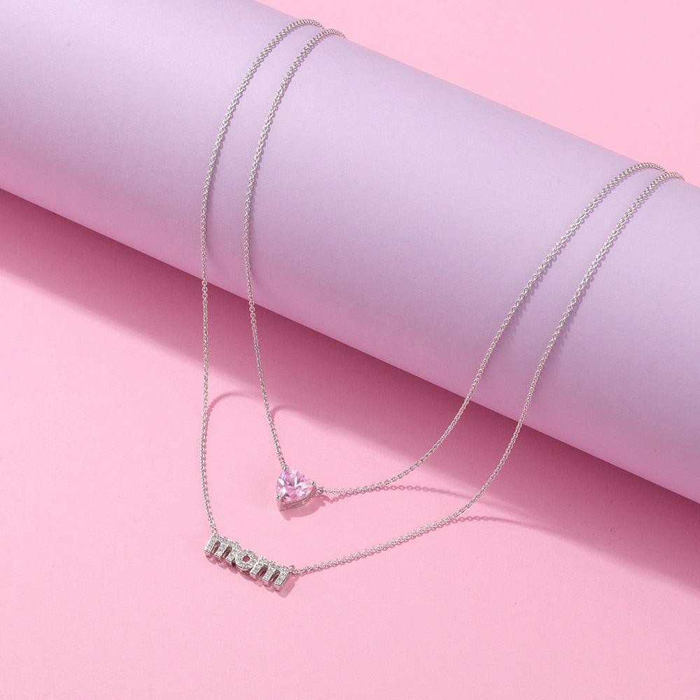 Personalized Women’s Copper Layered Necklace with Customize Cubic Zirconia Heart Birthstone Pendant, Fashion Jewelry Gift for Mother’s Day - Personalized Jewel