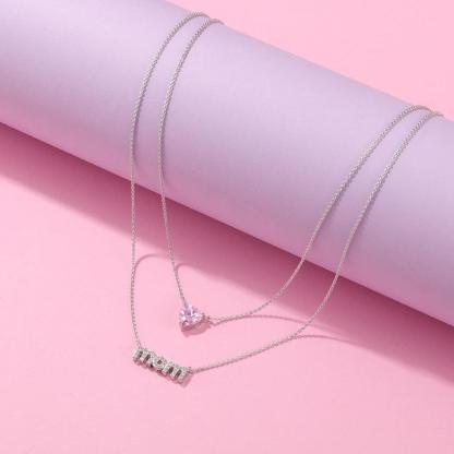 Personalized Women’s Copper Layered Necklace with Customize Cubic Zirconia Heart Birthstone Pendant, Fashion Jewelry Gift for Mother’s Day - Personalized Jewel