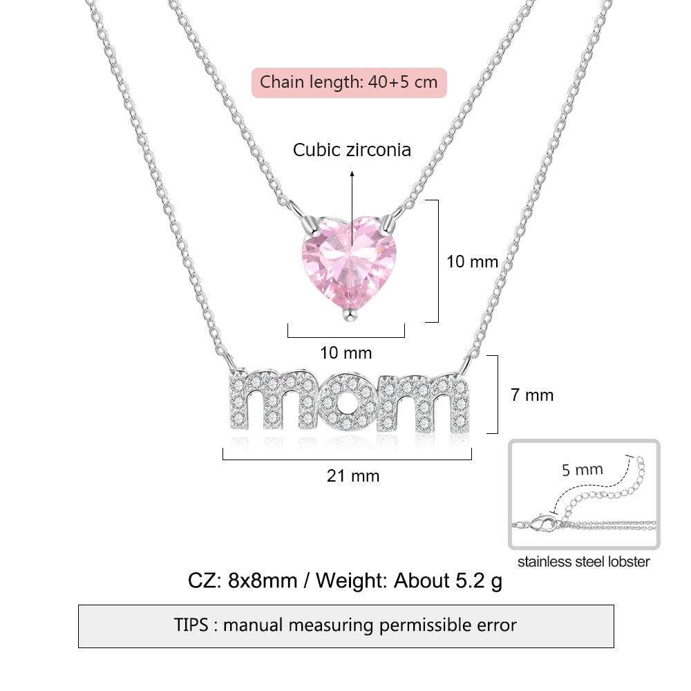 Personalized Women’s Copper Layered Necklace with Customize Cubic Zirconia Heart Birthstone Pendant, Fashion Jewelry Gift for Mother’s Day - Personalized Jewel