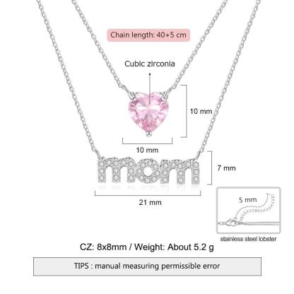Personalized Women’s Copper Layered Necklace with Customize Cubic Zirconia Heart Birthstone Pendant, Fashion Jewelry Gift for Mother’s Day - Personalized Jewel