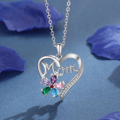Personalized Women’s Copper Necklace with Customize Mom Heart-Shaped Flower Pendant, Add up to 5 Birthstones, Classic Fashion Jewelry for Mother - Personalized Jewel