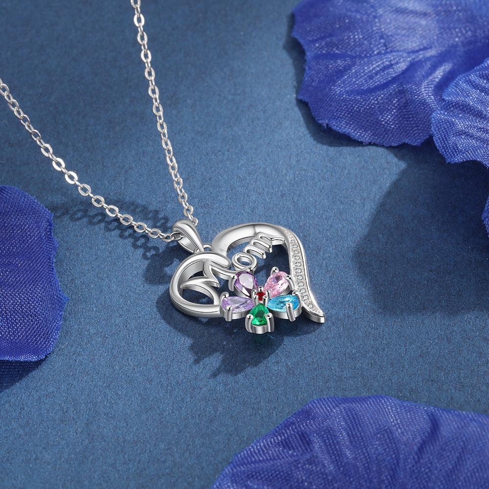 Personalized Women’s Copper Necklace with Customize Mom Heart-Shaped Flower Pendant, Add up to 5 Birthstones, Classic Fashion Jewelry for Mother - Personalized Jewel