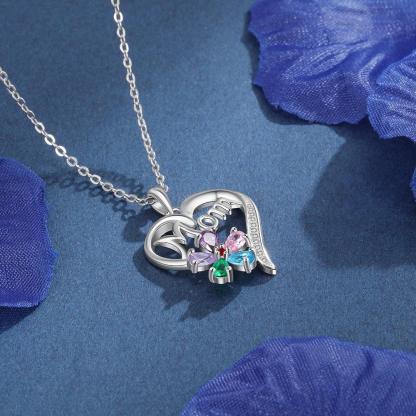 Personalized Women’s Copper Necklace with Customize Mom Heart-Shaped Flower Pendant, Add up to 5 Birthstones, Classic Fashion Jewelry for Mother - Personalized Jewel