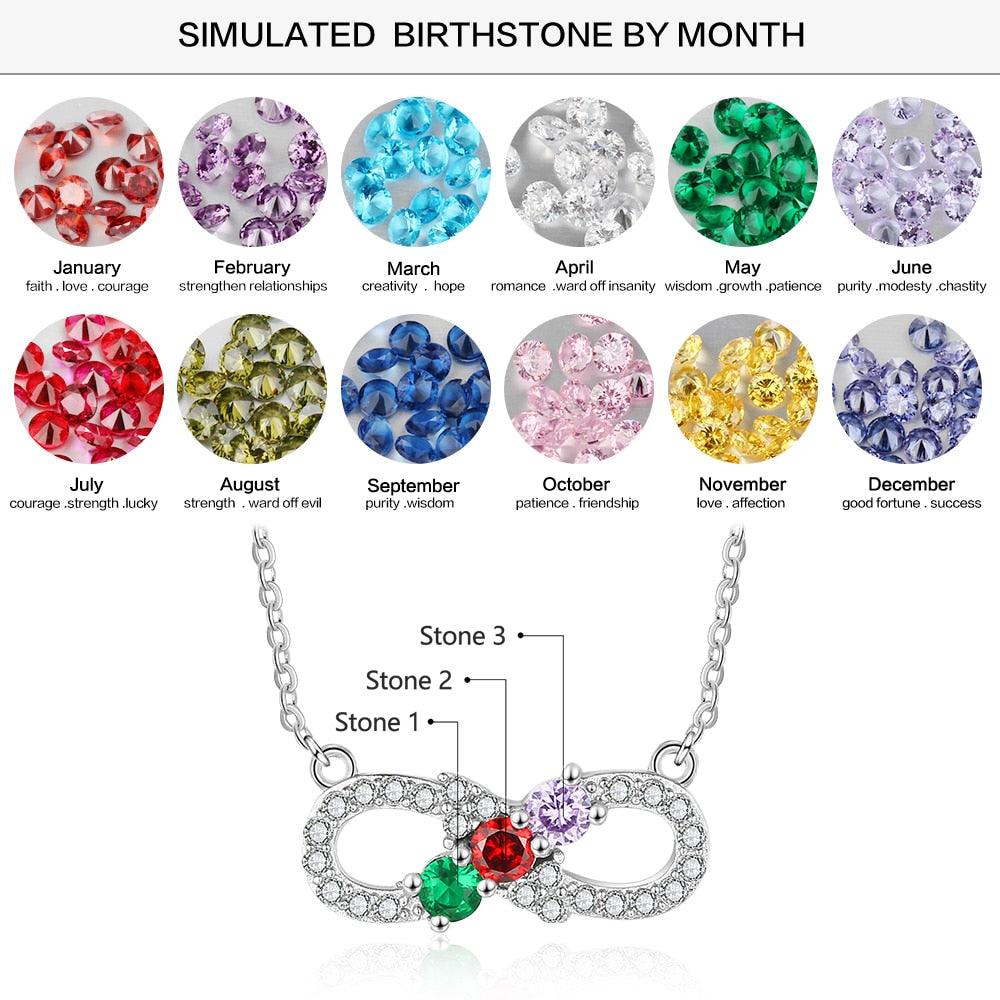 Personalized Women’s Infinity Necklace with Customized 3 Birthstone Pendant, Trendy Gift for Wife - Personalized Jewel