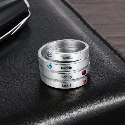 Personalized Women’s Stainless Steel Stackable Rings – Engrave Four Names – Four Custom Birthstones – Family Gift - Personalized Jewel