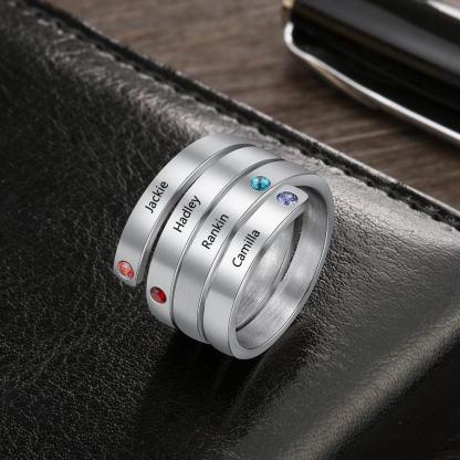 Personalized Women’s Stainless Steel Stackable Rings – Engrave Four Names – Four Custom Birthstones – Family Gift - Personalized Jewel