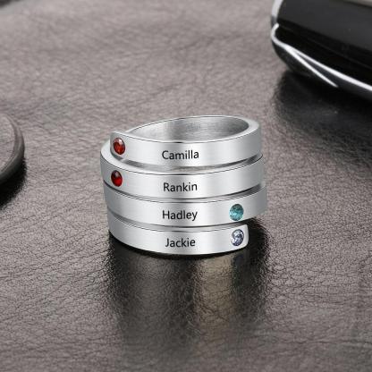 Personalized Women’s Stainless Steel Stackable Rings – Engrave Four Names – Four Custom Birthstones – Family Gift - Personalized Jewel