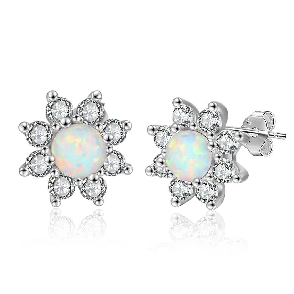 Petal Shape Milky Opal Stone Stud Earrings For Women 925 Sterling Silver Earring Party Jewelry Gift For Her - Personalized Jewel
