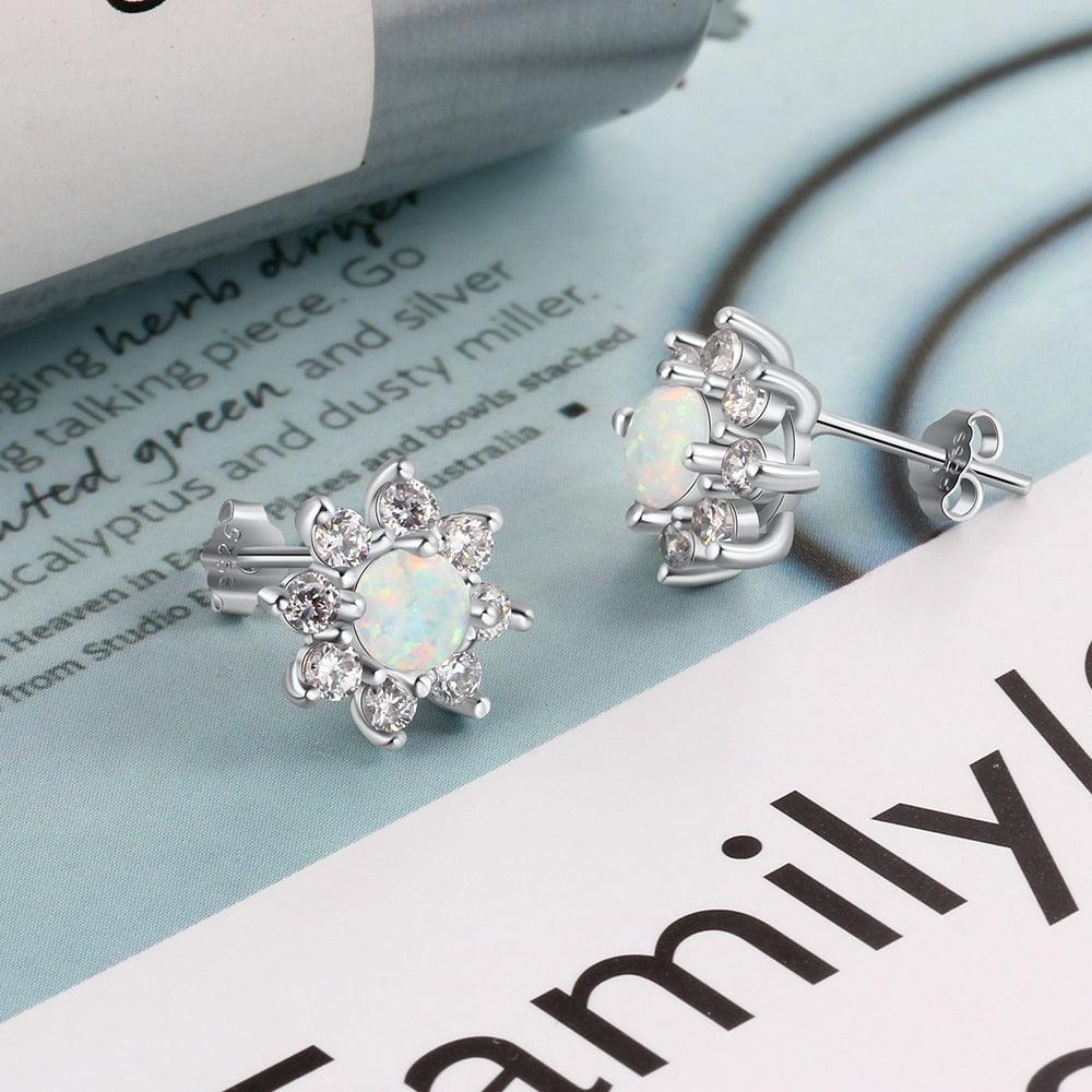 Petal Shape Milky Opal Stone Stud Earrings For Women 925 Sterling Silver Earring Party Jewelry Gift For Her - Personalized Jewel