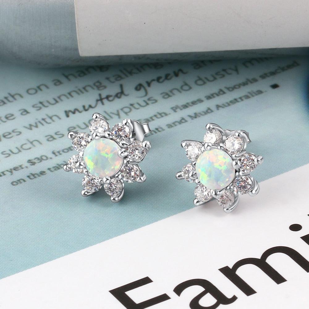Petal Shape Milky Opal Stone Stud Earrings For Women 925 Sterling Silver Earring Party Jewelry Gift For Her - Personalized Jewel