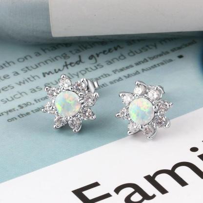 Petal Shape Milky Opal Stone Stud Earrings For Women 925 Sterling Silver Earring Party Jewelry Gift For Her - Personalized Jewel