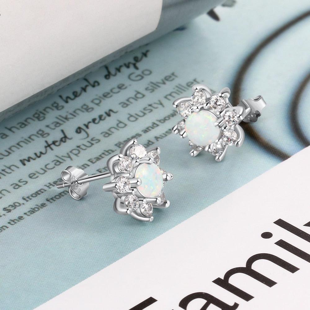 Petal Shape Milky Opal Stone Stud Earrings For Women 925 Sterling Silver Earring Party Jewelry Gift For Her - Personalized Jewel