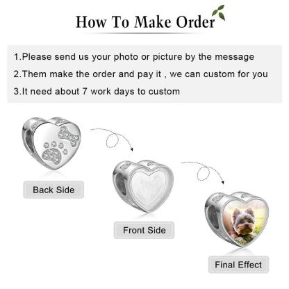 Photo Heart Beads Charm Bracelet, Personalized Pet Paw & Bone Designs with Cubic Zirconia Stones, Jewelry Gift for Women - Personalized Jewel