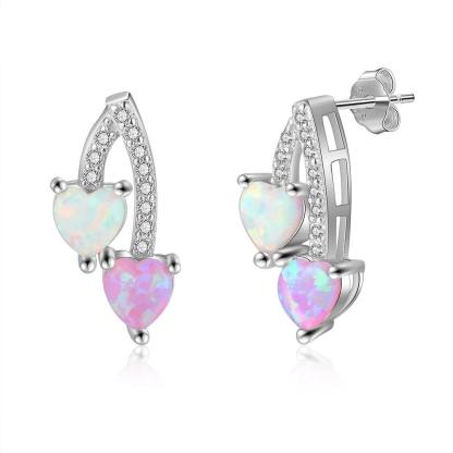 Pink & White Heart Opal 925 Sterling Silver Earrings Jewelry Accessory for Women - Personalized Jewel