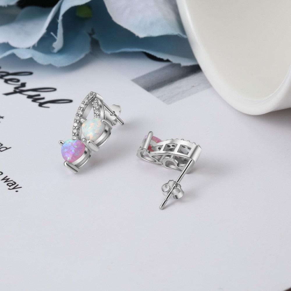 Pink & White Heart Opal 925 Sterling Silver Earrings Jewelry Accessory for Women - Personalized Jewel