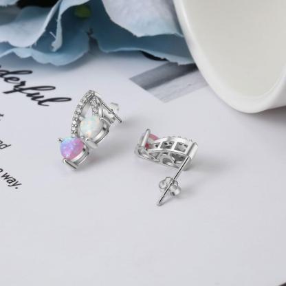 Pink & White Heart Opal 925 Sterling Silver Earrings Jewelry Accessory for Women - Personalized Jewel