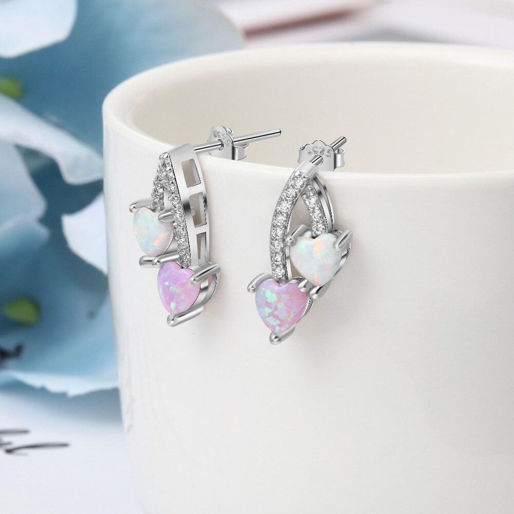 Pink & White Heart Opal 925 Sterling Silver Earrings Jewelry Accessory for Women - Personalized Jewel